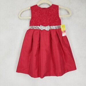 NEW Penelope Mack Girls Toddler 2T Sleeveless Formal Dress Red with Silver Bow